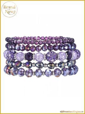 5pcs Bohemian Stretch Beaded Bracelets Set – Faceted Glass Crystal Disco –